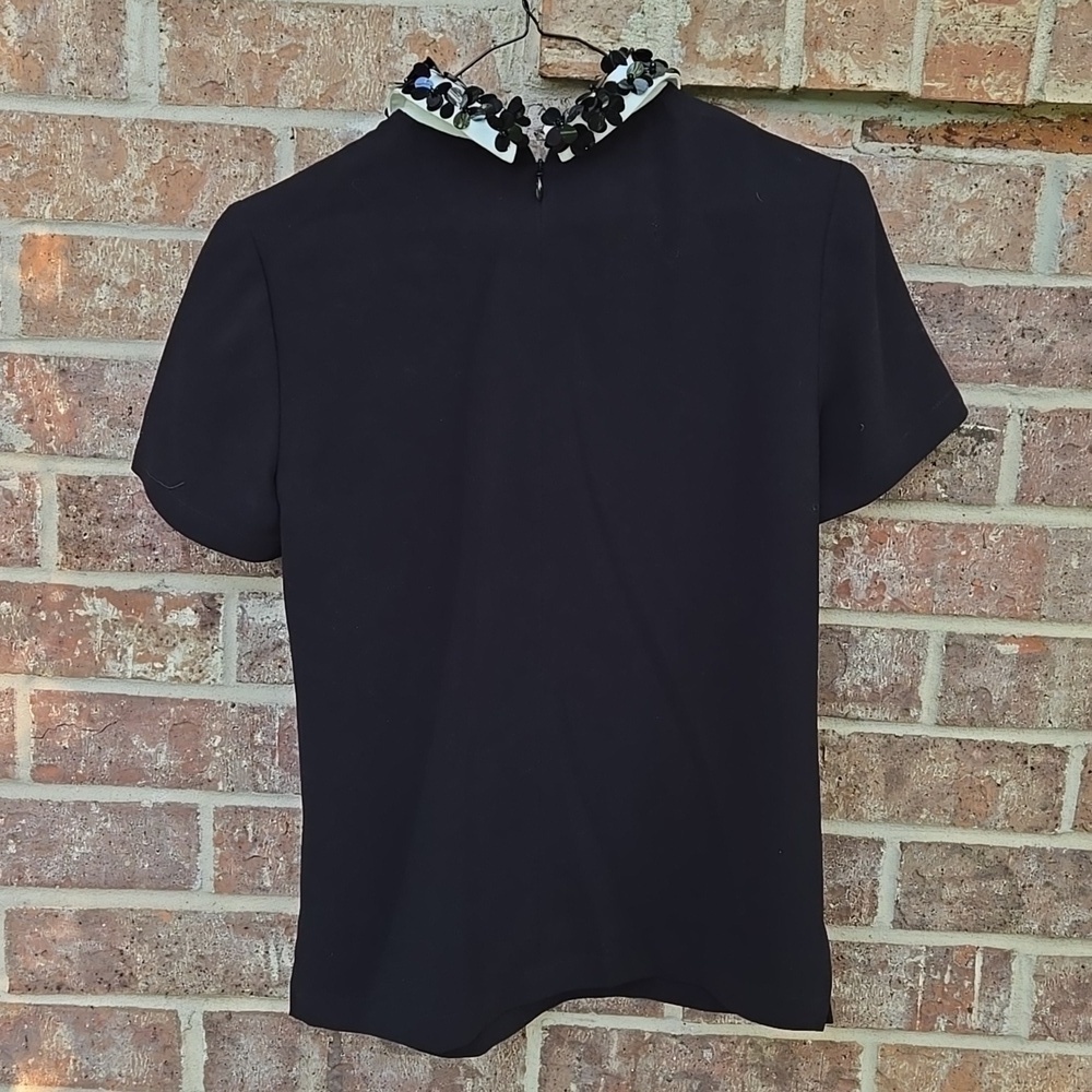 Trina Tucker Black Short Sleeve Top with Sequins Collar Size S - Picture 3 of 4